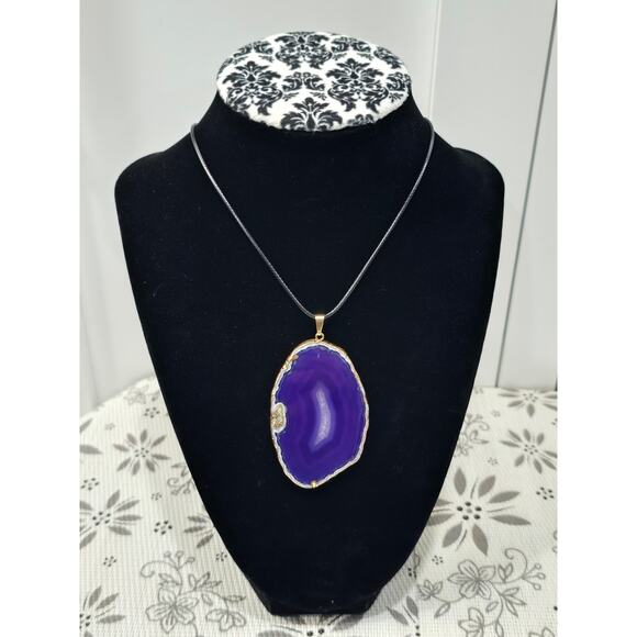 Purple Agate Slice Pendant Necklace | Natural Stone | Adjustable Cord - Picture 1 of 16